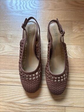 J. Crew Brown Woven Slingback Block Heels